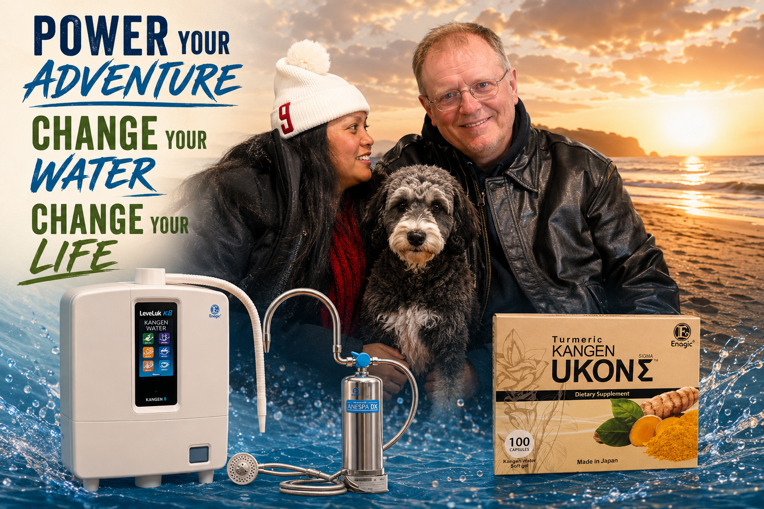 Power Your Adventure — Change Your Water, Change Your Life. Christian, Lori and Bobby with the Leveluk K8, Anespa DX and UKON Kangen products.